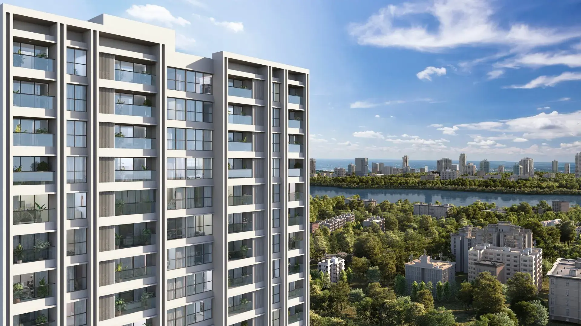 Panoramic Riverside Towers & Landscape